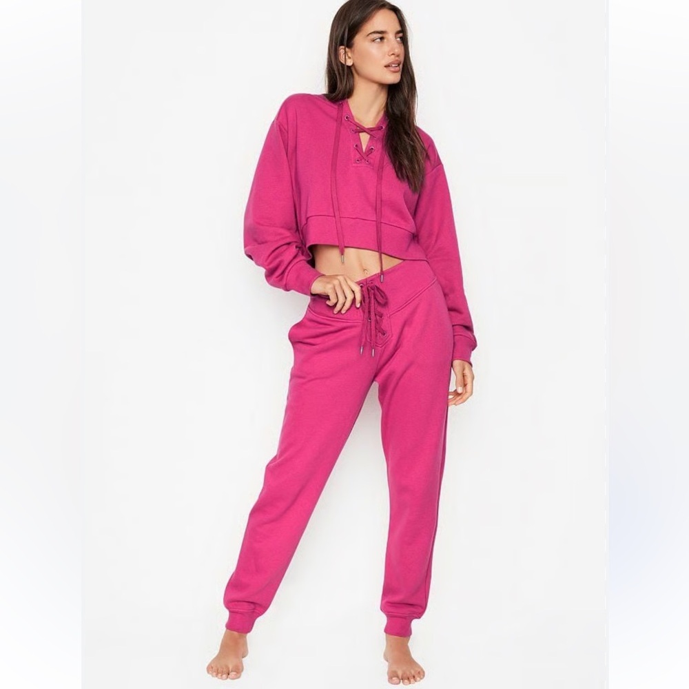 Victoria’s Secret Cotton Fleece Lace-Up Crewneck & Jogger Set